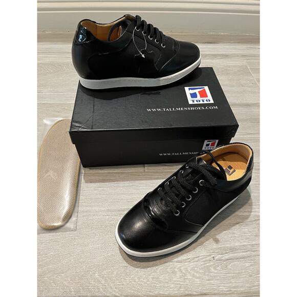 TOTO Men 8 A53272 3.2” Elevator Height Increasing Black Lace Up Sneaker Leather - Picture 1 of 10